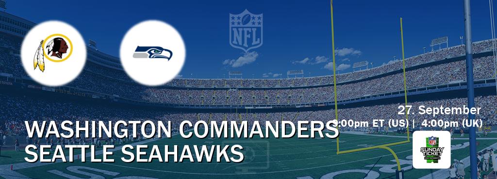 You can watch game live between Washington Commanders and Seattle Seahawks on NFL Sunday Ticket(US). You can watch game live between Washington Commanders and Seattle Seahawks on NFL Sunday Ticket(US).
