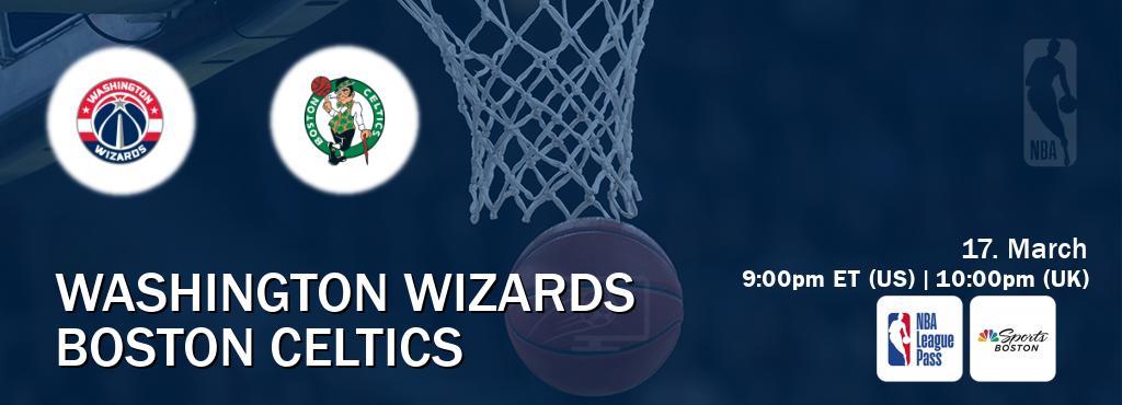 You can watch game live between Washington Wizards and Boston Celtics on NBA League Pass and NBCS Boston(US).