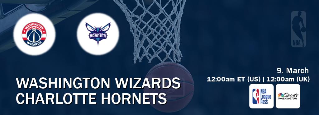 You can watch game live between Washington Wizards and Charlotte Hornets on NBA League Pass and NBCS Washington(US).