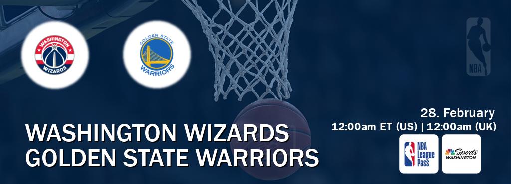 You can watch game live between Washington Wizards and Golden State Warriors on NBA League Pass and NBCS Washington(US).