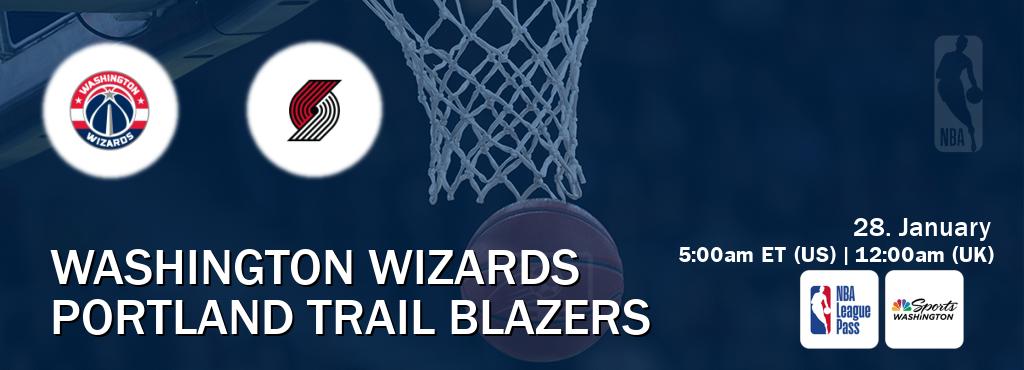 You can watch game live between Washington Wizards and Portland Trail Blazers on NBA League Pass and NBCS Washington(US).