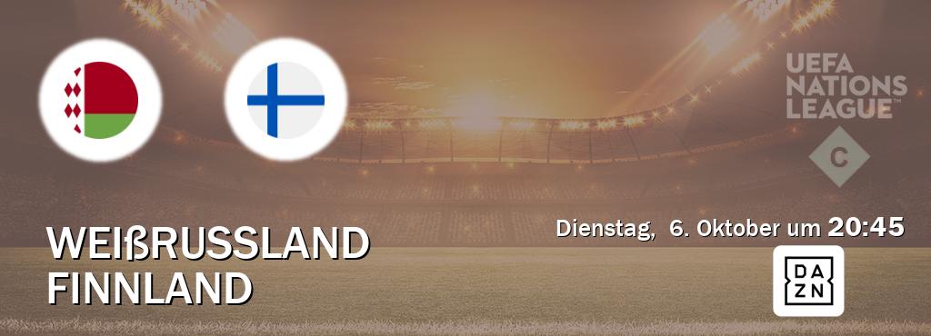 Das Spiel zwischen Weißrussland und Finnland wird am Dienstag, 6. Oktober um 20:45, live vom DAZN übertragen. Das Spiel zwischen Weißrussland und Finnland wird am Dienstag, 6. Oktober um 20:45, live vom DAZN übertragen.
