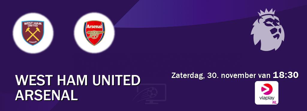 Wedstrijd tussen West Ham United en Arsenal live op tv bij Viaplay Nederland (zaterdag, 30. november van  18:30).