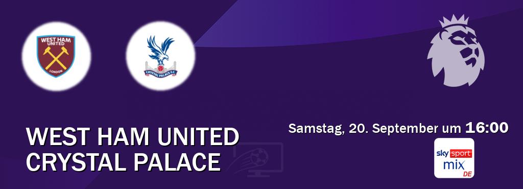 Das Spiel zwischen West Ham United und Crystal Palace wird am Samstag, 20. September um 16:00, live vom Sky Sport Mix übertragen. Das Spiel zwischen West Ham United und Crystal Palace wird am Samstag, 20. September um 16:00, live vom Sky Sport Mix übertragen.