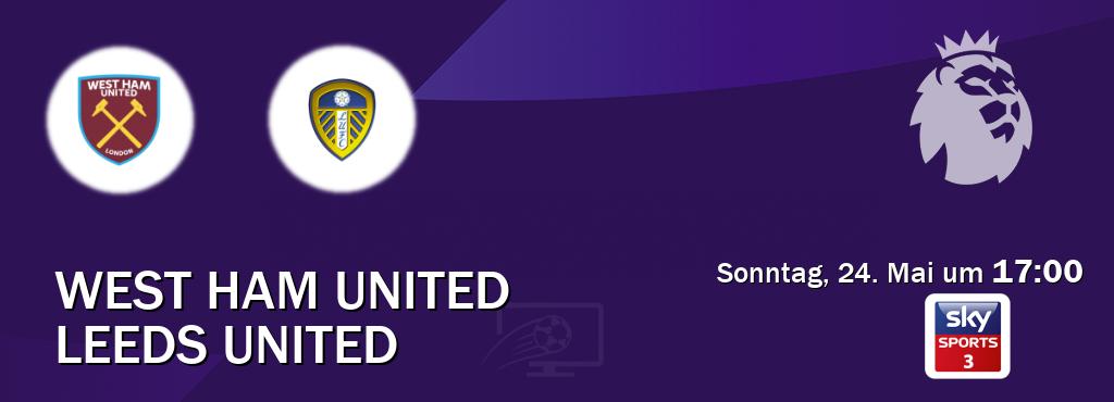 Das Spiel zwischen West Ham United und Leeds United wird am Sonntag, 24. Mai um 17:00, live vom Sky Sport 3 übertragen. Das Spiel zwischen West Ham United und Leeds United wird am Sonntag, 24. Mai um 17:00, live vom Sky Sport 3 übertragen.