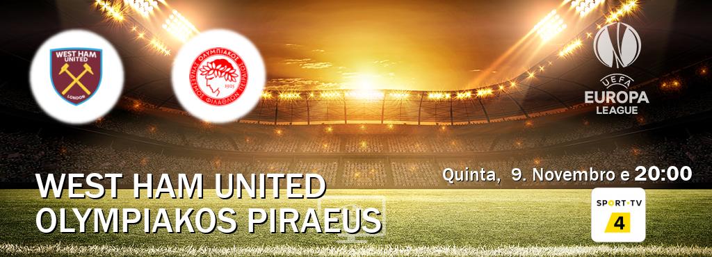 Jogo entre West Ham United e Olympiakos Piraeus tem emissão Sport TV 4 (Quinta,  9. Novembro e  20:00).