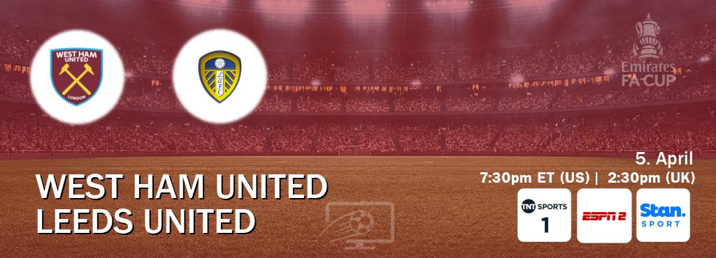 You can watch game live between West Ham United and Leeds United on TNT Sports 1(UK), ESPN2(US), Stan Sport(AU).
