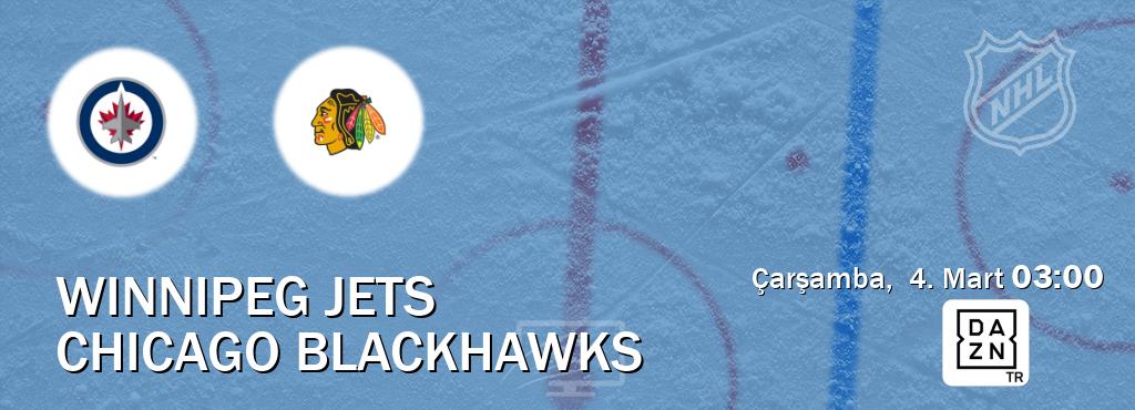 Karşılaşma Winnipeg Jets - Chicago Blackhawks DAZN'den canlı yayınlanacak (Çarşamba, 4. Mart 03:00). Karşılaşma Winnipeg Jets - Chicago Blackhawks DAZN'den canlı yayınlanacak (Çarşamba, 4. Mart 03:00).