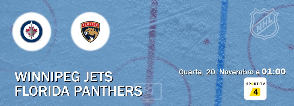 Jogo entre Winnipeg Jets e Florida Panthers tem emissão Sport TV 4 (Quarta, 20. Novembro e  01:00).