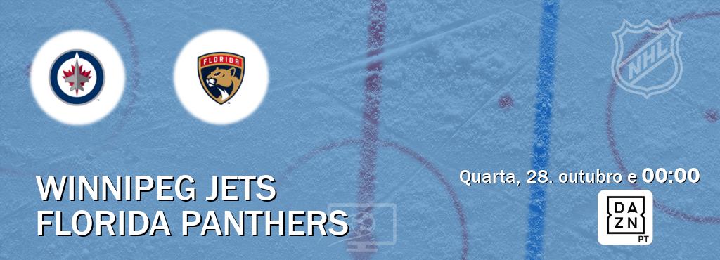 Jogo entre Winnipeg Jets e Florida Panthers tem emissão DAZN (quarta, 28. outubro e  00:00).