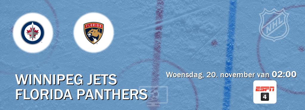 Wedstrijd tussen Winnipeg Jets en Florida Panthers live op tv bij ESPN 4 (woensdag, 20. november van  02:00).