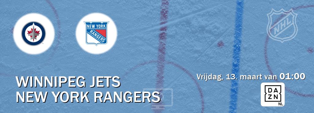 Wedstrijd tussen Winnipeg Jets en New York Rangers live op tv bij DAZN (vrijdag, 13. maart van  01:00).