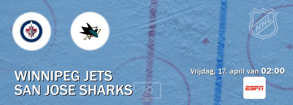 Wedstrijd tussen Winnipeg Jets en San Jose Sharks live op tv bij ESPN 1 (vrijdag, 17. april van  02:00).