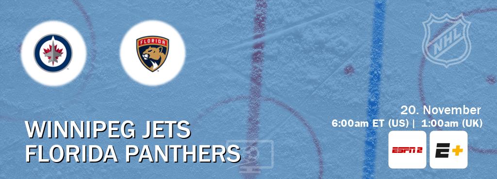 You can watch game live between Winnipeg Jets and Florida Panthers on ESPN2(AU) and ESPN+(US).