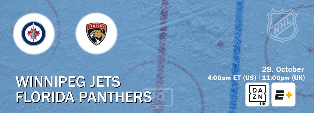 You can watch game live between Winnipeg Jets and Florida Panthers on DAZN UK(UK) and ESPN+(US). You can watch game live between Winnipeg Jets and Florida Panthers on DAZN UK(UK) and ESPN+(US).