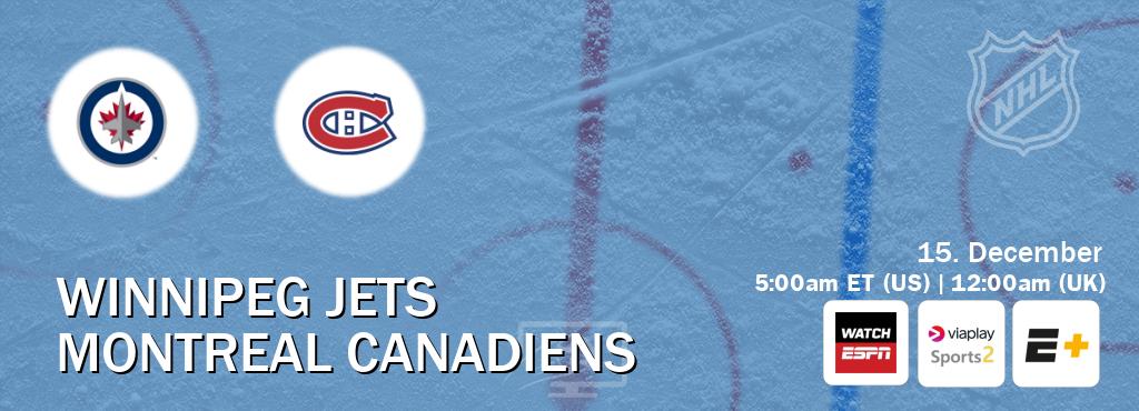 You can watch game live between Winnipeg Jets and Montreal Canadiens on WatchESPN(AU), Viaplay Sports 2(UK), ESPN+(US).