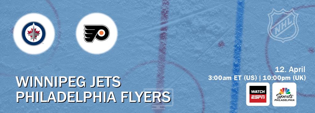 You can watch game live between Winnipeg Jets and Philadelphia Flyers on WatchESPN(AU) and NBCS Philadelphia(US).