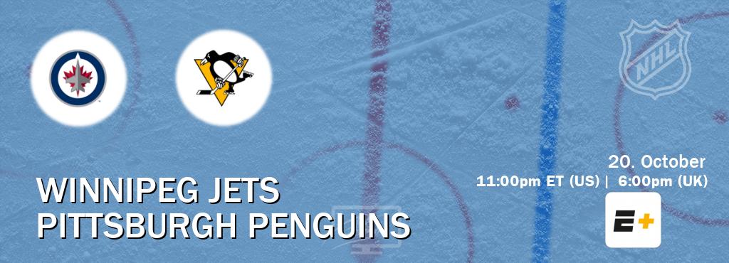 You can watch game live between Winnipeg Jets and Pittsburgh Penguins on ESPN+(US).