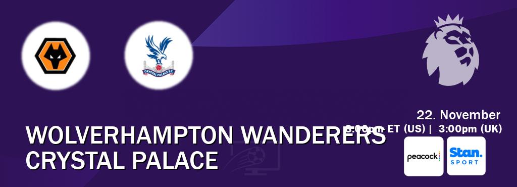 You can watch game live between Wolverhampton Wanderers and Crystal Palace on Peacock(US) and Stan Sport(AU). You can watch game live between Wolverhampton Wanderers and Crystal Palace on Peacock(US) and Stan Sport(AU).
