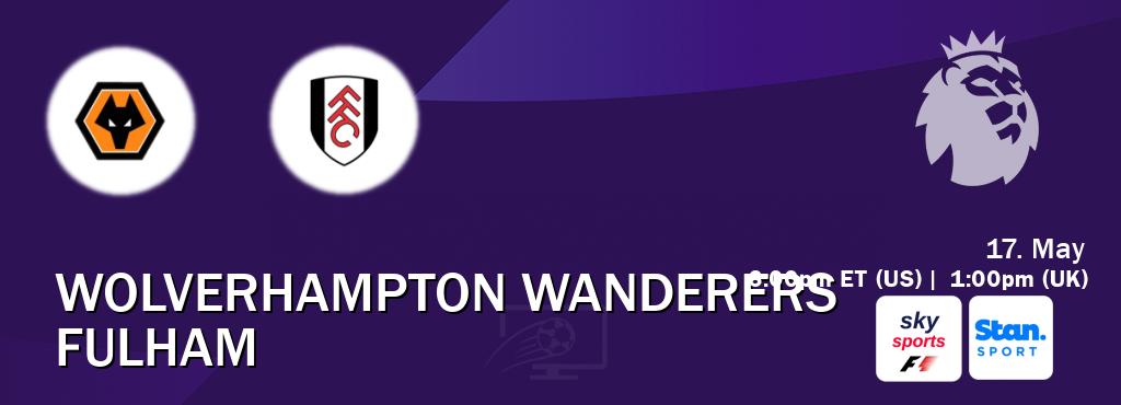 You can watch game live between Wolverhampton Wanderers and Fulham on Sky Sports F1(UK) and Stan Sport(AU). You can watch game live between Wolverhampton Wanderers and Fulham on Sky Sports F1(UK) and Stan Sport(AU).