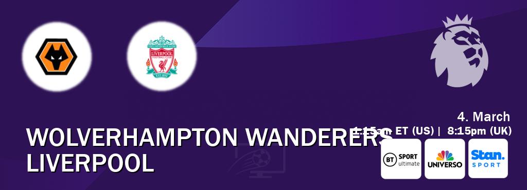 You can watch game live between Wolverhampton Wanderers and Liverpool on TNT Sports Ultimate(UK), UNIVERSO(US), Stan Sport(AU).