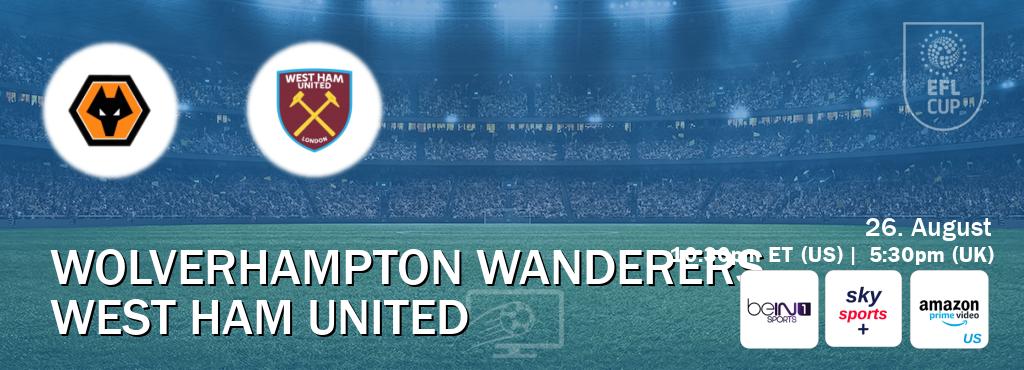 You can watch game live between Wolverhampton Wanderers and West Ham United on beIN SPORTS 1(AU), Sky Sports+(UK), Amazon Prime US(US). You can watch game live between Wolverhampton Wanderers and West Ham United on beIN SPORTS 1(AU), Sky Sports+(UK), Amazon Prime US(US).