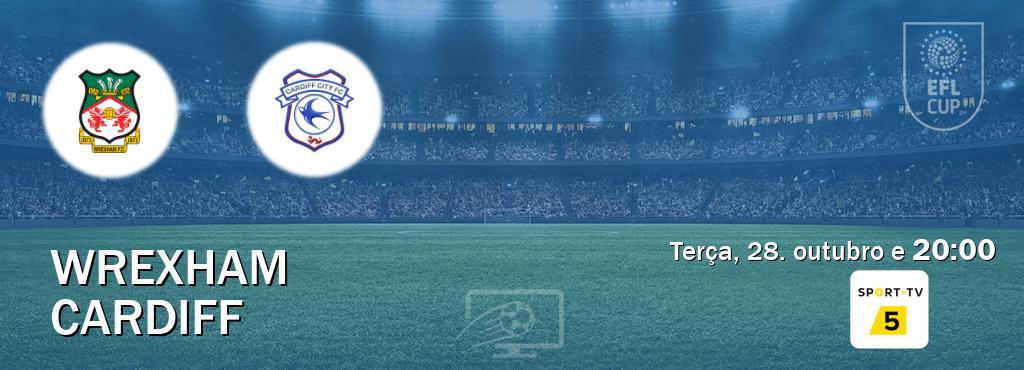 Jogo entre Wrexham e Cardiff tem emissão Sport TV 5 (terça, 28. outubro e 20:00). Jogo entre Wrexham e Cardiff tem emissão Sport TV 5 (terça, 28. outubro e 20:00).