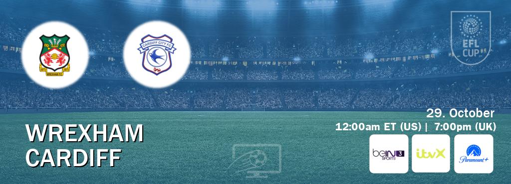 You can watch game live between Wrexham and Cardiff on beIN SPORTS 3(AU), ITVX(UK), Paramount+(US). You can watch game live between Wrexham and Cardiff on beIN SPORTS 3(AU), ITVX(UK), Paramount+(US).