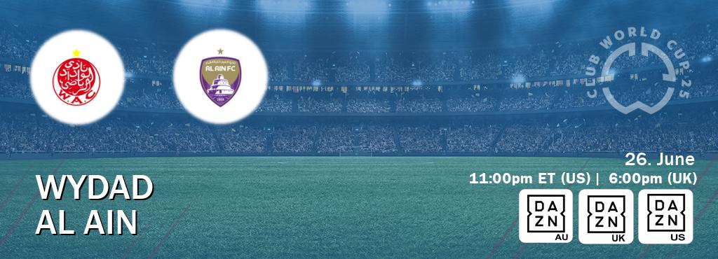 You can watch game live between Wydad and Al Ain on DAZN(AU), DAZN UK(UK), DAZN(US).
