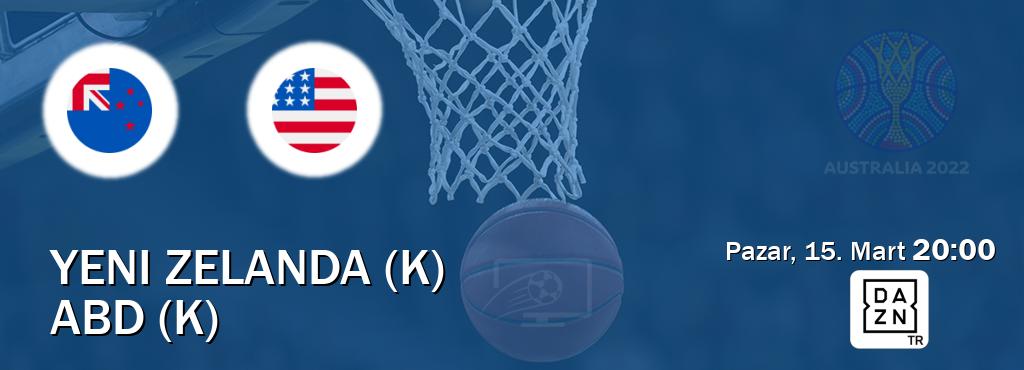 Karşılaşma Yeni Zelanda (K) - ABD (K) DAZN'den canlı yayınlanacak (Pazar, 15. Mart  20:00).