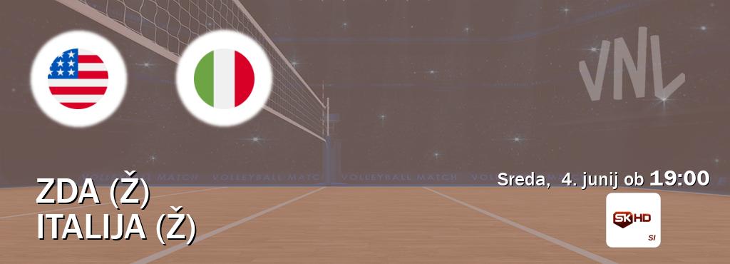 ZDA (Ž) in Italija (Ž) v živo na Sportklub HD. Prenos tekme bo v sreda,  4. junij ob  19:00