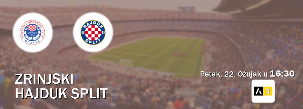 Izravni prijenos utakmice Zrinjski i Hajduk Split pratite uživo na Arena Sport 3 (Petak, 22. Ožujak u  16:30).