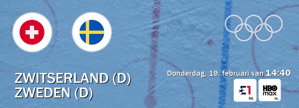 Wedstrijd tussen Zwitserland (D) en Zweden (D) live op tv bij Eurosport, HBO Max (donderdag, 19. februari van  14:40).