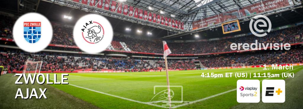 You can watch game live between Zwolle and Ajax on Viaplay Sports 2(UK) and ESPN+(US). You can watch game live between Zwolle and Ajax on Viaplay Sports 2(UK) and ESPN+(US).