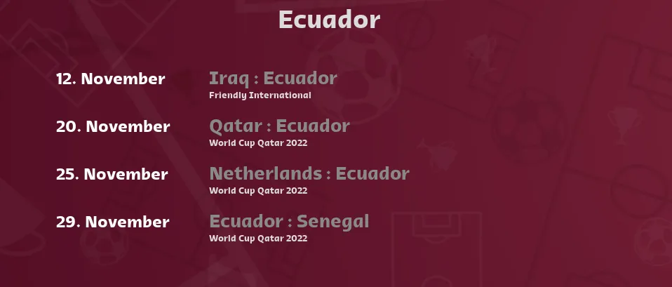 Ecuador - Next matches. For Live Streams and TV Listings check bellow.