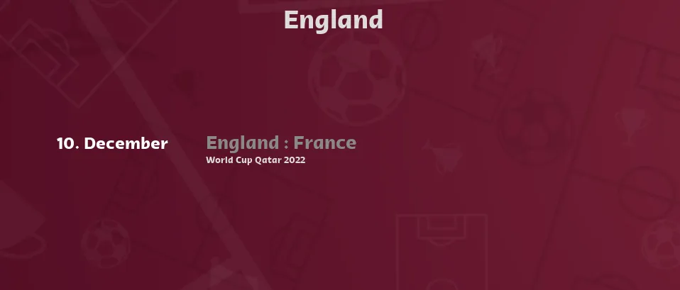 England - Next matches. For Live Streams and TV Listings check bellow.