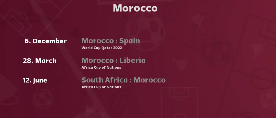 Morocco - Next matches. For Live Streams and TV Listings check bellow.