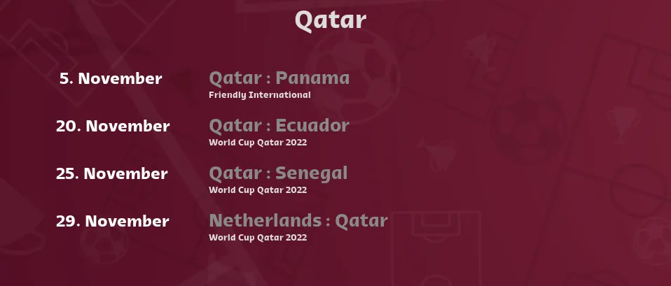 Qatar - Next matches. For Live Streams and TV Listings check bellow.