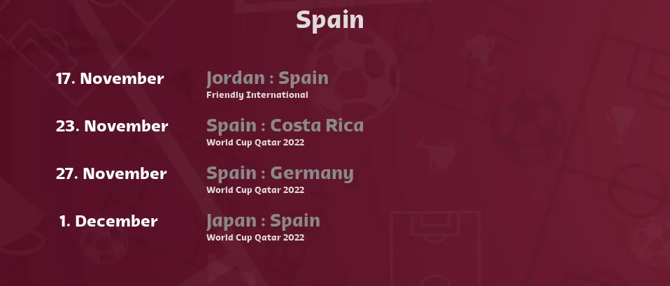 Spain - Next matches. For Live Streams and TV Listings check bellow.
